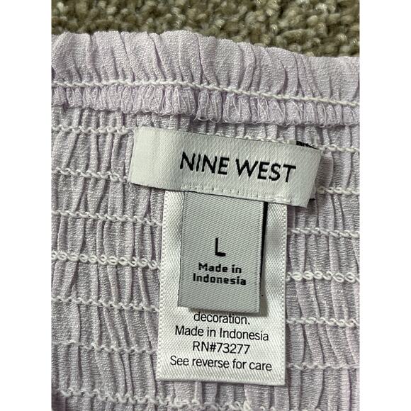 NWT Nine West Cottage Western Boho Puffed Sleeve Ruffles V-neck Top Lilac L - Picture 7 of 10